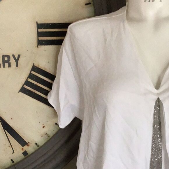 🎀Fabiana Filippi xs White Flowy Asymmetric Hem Top with Sequin Inlay ✨ - Picture 4 of 8